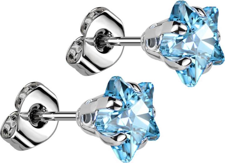 Star Piercing Ohrstecker silber mit Sternkristall aqua (Chirurgenstahl 316L)