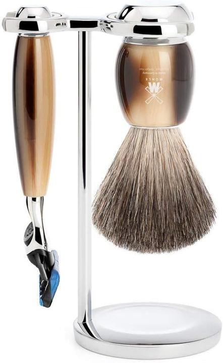 Immagine prodotto Mühle Set da barba, 3 pezzi, pennello da barba con puro pelo di tasso, rasoio a 5 lame