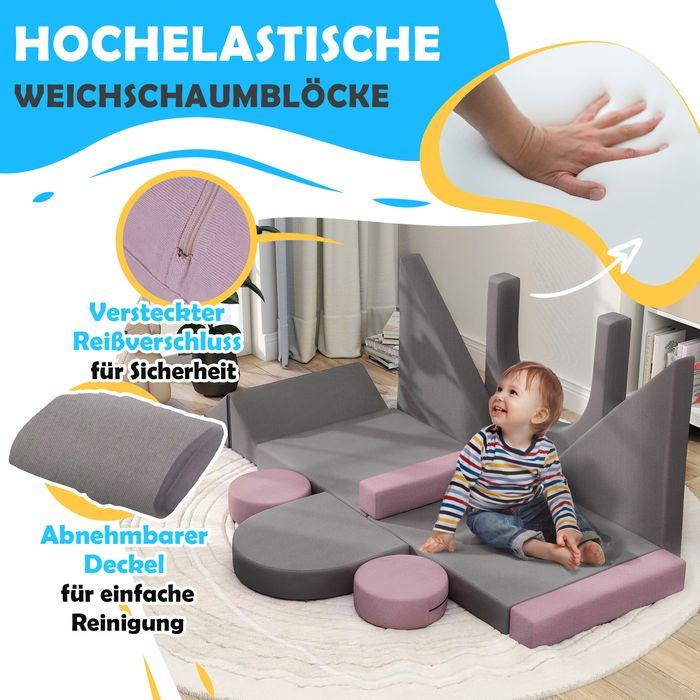 Immagine prodotto Swisshandel24 Kindersofa,12-Teilige Modulare Kindercouch aus Schaumstoff, Softbaustein, grau/rosa (Divano per bambini)