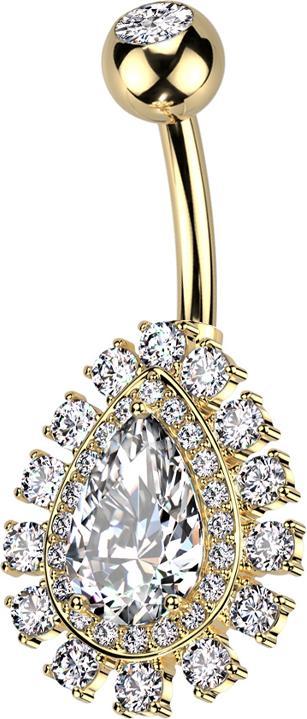 Hollywood Body Jewelry Banane vergoldet mit Kugel vergoldet Kristall silber und grossem Tropfen Kristall silber Kristalle s (Messing, Chirurgenstahl 316L)