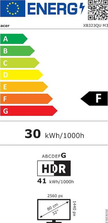 Energy Label Acer Predator XB323QUM3bmiiphx 31.5inch (2560 x 1440 pixels, 31.50")