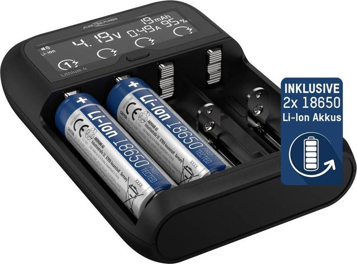 Actual product image Ansmann Lithium 4 Universalladegerät mit 2x 18650 Akkuzellen (2600mAh) Ladegerät (2 pcs., 18650, 2600 mAh, Battery + charger)