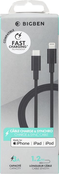 Actual product image Bigben Connected Cable Lightning MFI Type C 1.2m 3A By Bigben Juodas (1.20 m, USB 3.2 Gen 1)