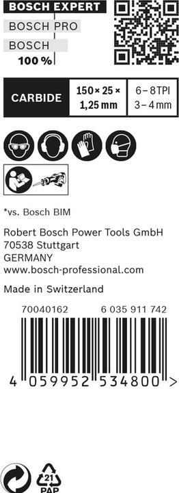 Actual product image Bosch Professional Zubehör EXPERT 'Multi Material' 956 XHM reciprocating saw blade, 10 pieces