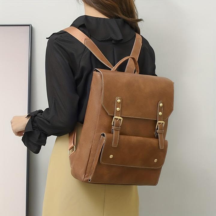 Image du produit Only-Bags.Store Sac à dos vintage à rabat et boucle, sac d'école style preppy, sac de jour pour ordinateur portable