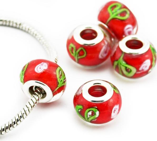 Produktbild Hermex Glas Bead Perle versilbert 925 - Rot (Silber 925, Glas)