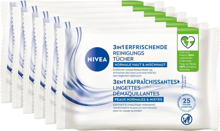 Actual product image NIVEA Cleansing Wipes Micelles 3in1 Multipack 6 x 25 pieces (Cleaning cloths)