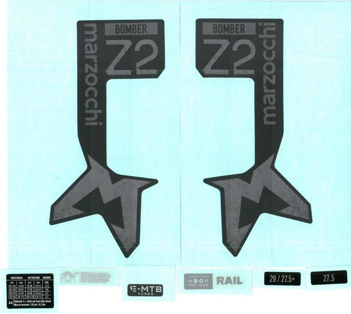 Fox Decal Kit: Marzocchi 2024, Bomber Z2/Bomber Z2 E-Tuned, Neutral Matte Black Logo FK