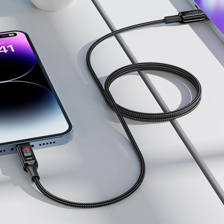 Image du produit Acefast Câble C7-03 USB-C USB-C 100W 1,2m avec écran - noir (1.20 m, USB 3.0)