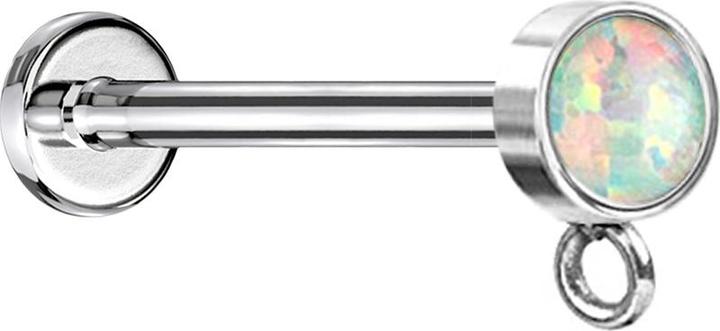 Image du produit Star Piercing Micro Labret femelle argent avec cylindre opale blanc anneau pour pendentif (Acier chirurgical 316L)