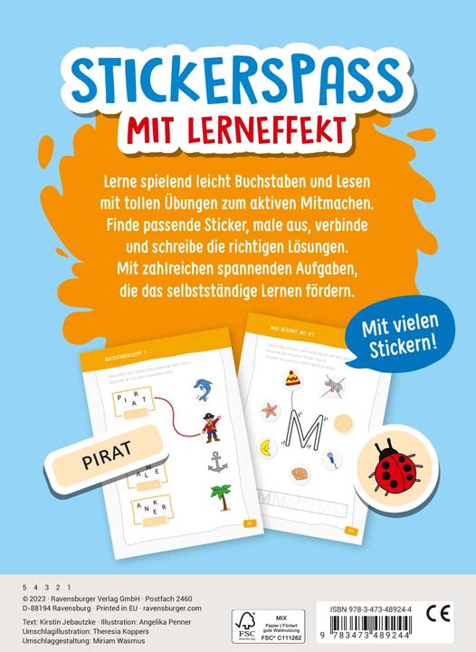 Produktbild Ravensburger Mein Stickerrätselblock: Buchstaben für Kinder ab 5 Jahren - spielerisch Buchstaben