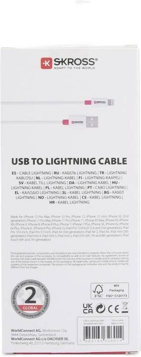 Actual product image Skross USB Cable USB to Lightning Cable, 1.2m white (1.20 m, USB 2.0, 28 W)