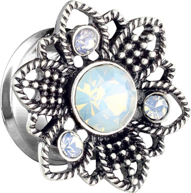 Produktbild Star Piercing Flared Tunnel Blume mit Opal Kristall (Messing, Chirurgenstahl 316L)