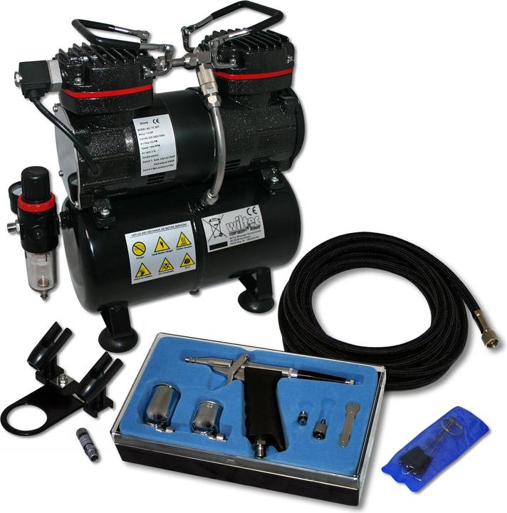 Produktbild Wiltec Einsteiger Airbrush Kompressor Set AS196 Airbrushpistole DA116 Zubehör