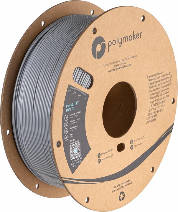 Immagine prodotto Polymaker PolyLite PETG V2 - Grigio - 1,75 mm (PETG, 1.75 mm, 1000 g, Grigio)