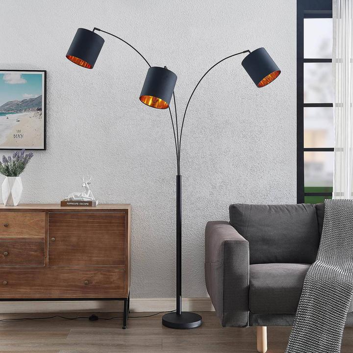 Actual product image Lindby Nanika floor lamp, black/gold (E27)
