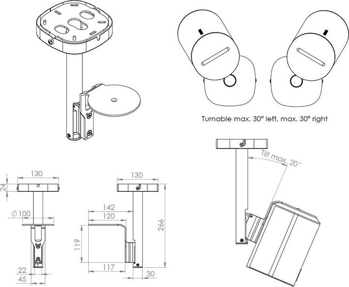 Actual product image Cavus CPSE100B (1 pcs., Wall installation, Rotatable, Tiltable)