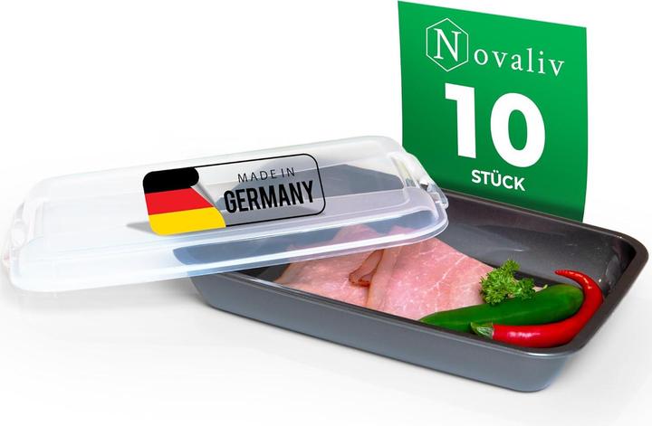 Produktbild Novaliv 10er-Set Anthrazit Premium Aufschnittbox mit Transparentem Deckel, Frischhaltedosen für Wurs