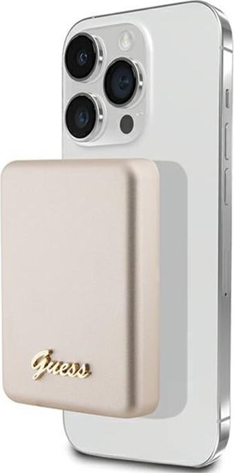 Guess Powerbank indukcyjny 5W GUPBM3ALGSGD 3000mAh złoty/gold MagSafe Metal Script Logo (3000 mAh, 5 W)