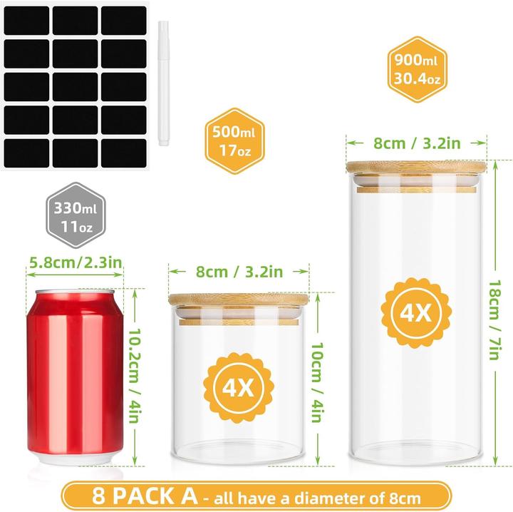 Actual product image Lannvan 8-teiliges Vorratsgläser-Set (0.90 l)