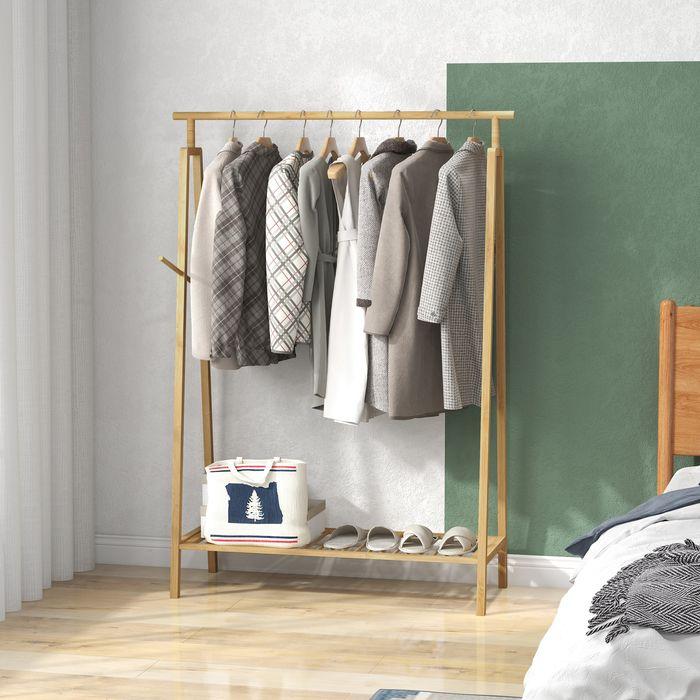 Produktbild Swisshandel24 Garderobenständer mit Schuhablage, Hutablage, Bambusrahmen, 110x42x152cm, Natur
