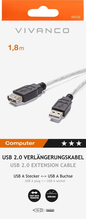 Produktbild Vivanco "" USB 2.0 AM-AF 1.8 m cable (45232) (1.80 m, USB 2.0)