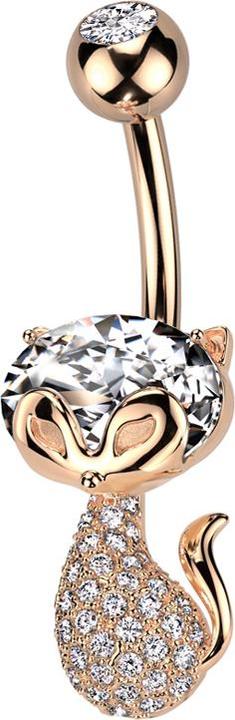 Produktbild Star Piercing Banane rosegold mit Kugel rosegold Kristall silber und Katze mit Kristallen silber (Messing, Chirurgenstahl 316L)