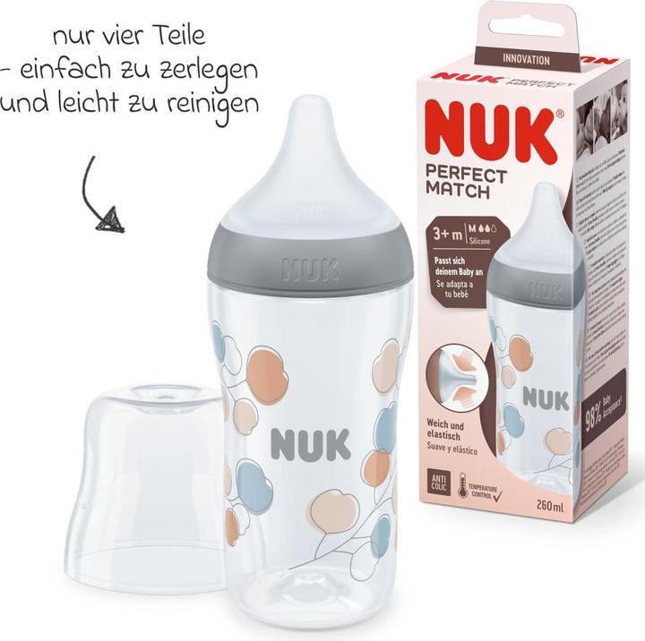 Produktbild NUK Babyflaschen PP-Flasche Perfect Match 260 ml + Silikon-Sauger (260 ml)