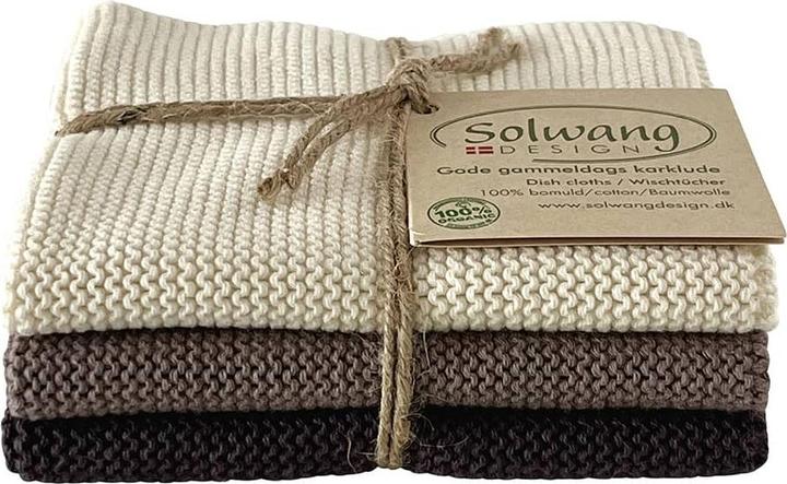 Image du produit SOLWANG Chiffons de cuisine tricotés en coton bio, paquet de 3, 100% végétalien, 25 x 25 cm Crème chaude (25 x 25 cm)