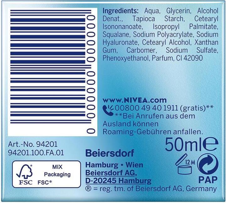 Nährwerte und Zutaten NIVEA Hydra Skin Effect Wake Up Gel Tagespflege (50 ml, Tagescreme)