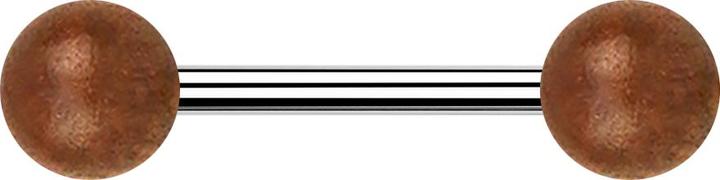 Star Piercing Barbell silber mit zwei Kugeln aus Sawo Holz (ohne Messing, Chirurgenstahl 316L)