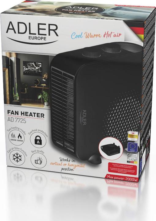 Produktbild Adler Heater AD 7725b Fan heater, 2000 W, Number of power levels 2, Juodas (2000 W)