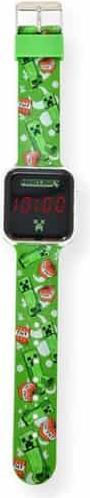 Produktbild Accutime LED-Kinderuhr Minecraft (grün), Digitaluhr mit LED-Anzeige für Uhrzeit und Datum, Weiche... (Digitaluhr, 38 mm)
