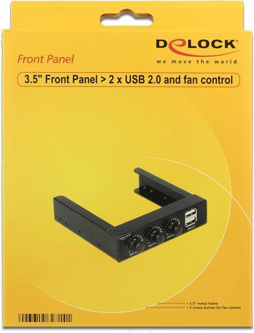 Produktbild Delock Front Panel 3.5", 2x USB 2.0 schwarz (Pinheader) + Lüftersteuerung