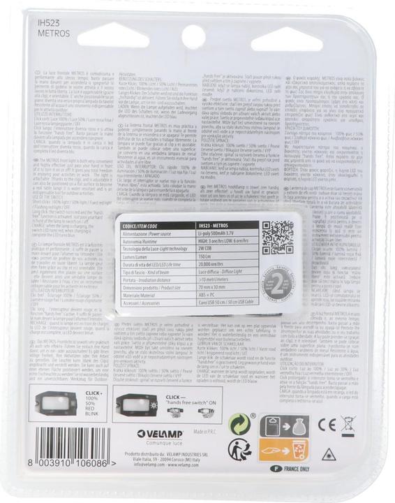Immagine prodotto Velamp Metros LED Stirnlampe IH523, mit Infrarotschalter inklusive Akku (150 lm)