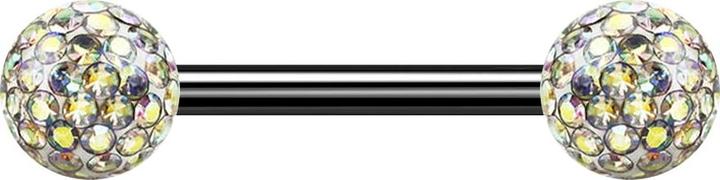 Produktbild Star Piercing Barbell schwarz mit zwei Kristallkugeln multicolor Epoxy Schutzschicht (ohne Messing, Titan G23)