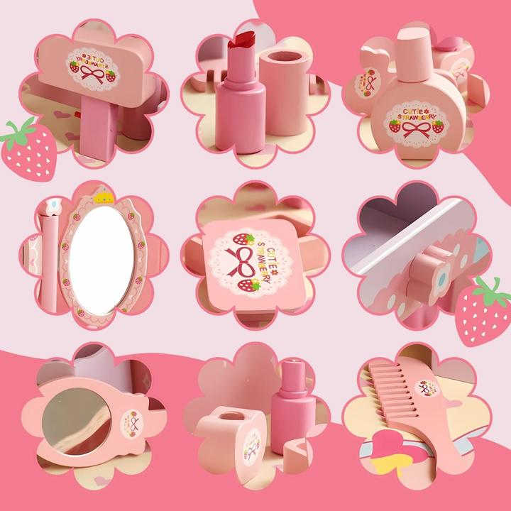 Produktbild Hermex Spiel Schminktisch für Kinder Kosmetik Kommode Schminkspiegel Beauty Tisch (60 x 30 x 96.5 cm)