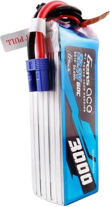 Actual product image Gens Ace G-Tech 3000mAh 22.2V 60C 6S1P Lipo Battery Pack with EC5 plug (22.20 V, 3000 mAh)