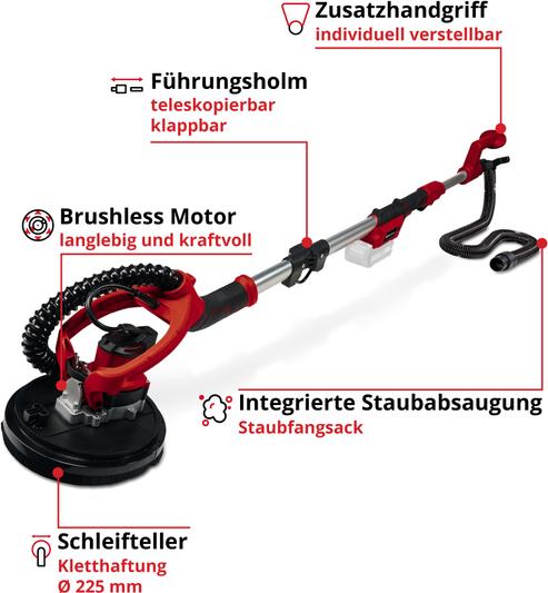 Produktbild Einhell 18V Akku-Trockenbauschleifer TE-DW 18/225 Li (Exzenterschleifer)
