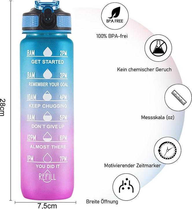 Image du produit ASMI Gourde anti-fuite avec design dégradé 1000 ml (1 l)
