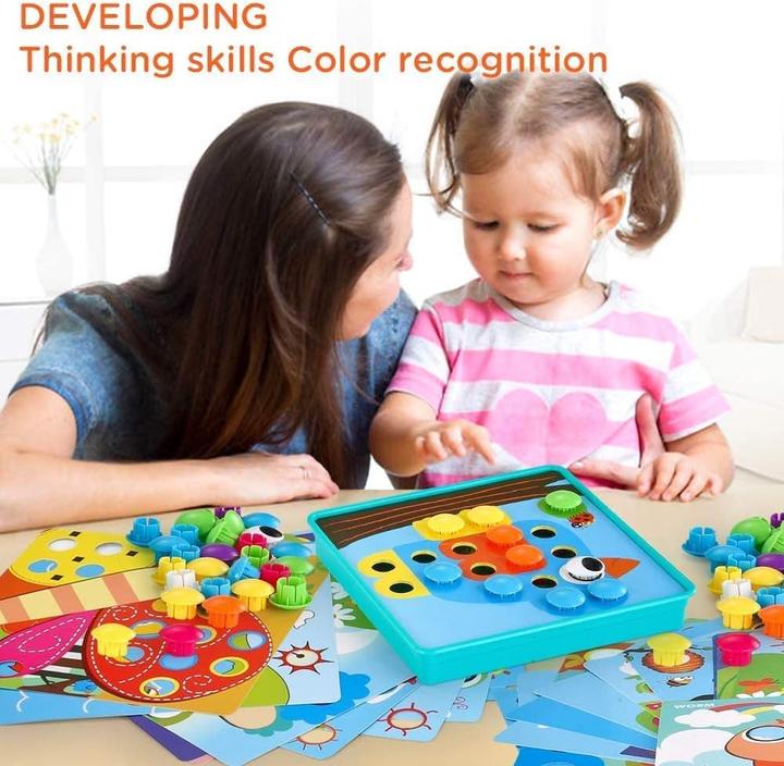 Produktbild Activity Board Mosaik Steckspiel für Kinder Lernspielzeug Steckmosaik mit 18 Bunten Steckplätte und 50 Steckperlen