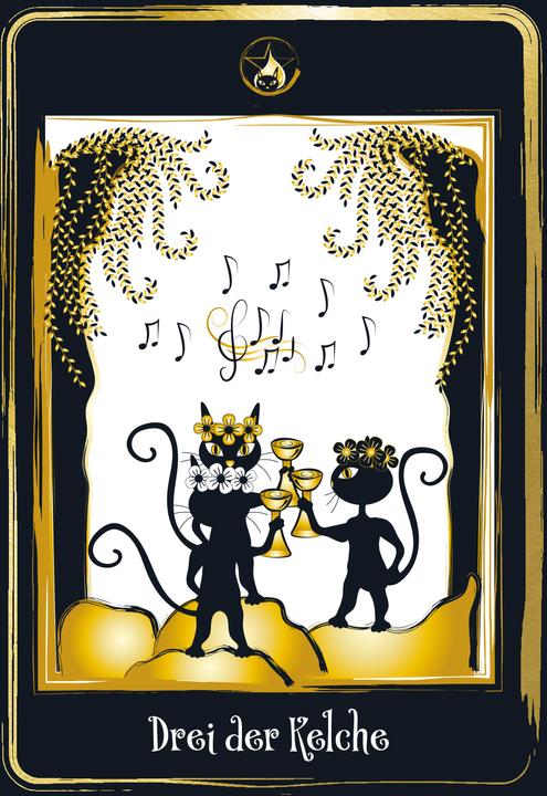 Actual product image Golden Black Cat Tarot - Hochwertige Stülpdeckelschachtel mit Goldfolie (German, Helena de Almeida, 2022)