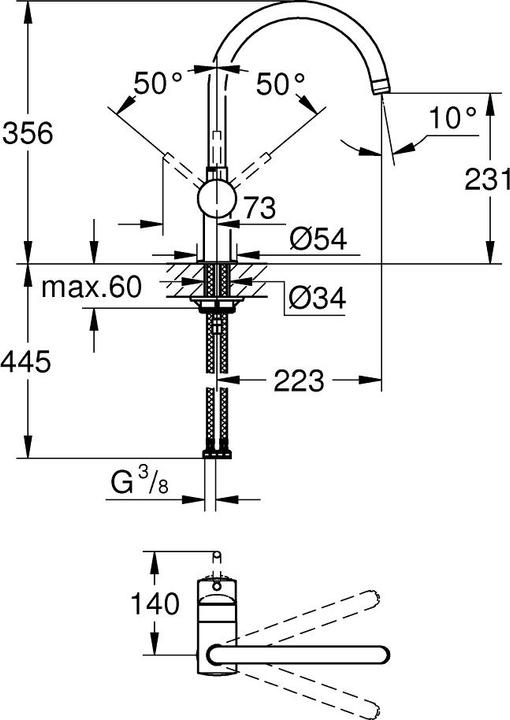 Actual product image Grohe Kitchen faucet with single-lever mixer Minta black matt 32917