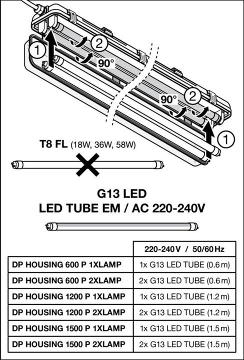 Actual product image Ledvance Damp-proof luminaire (G13)