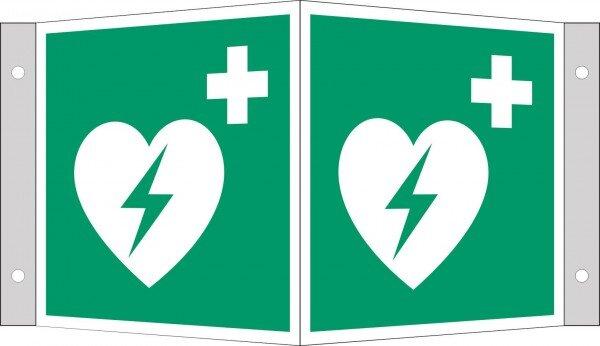 Everglow Rettungszeichen Winkelschild AED 20x20cm Alu