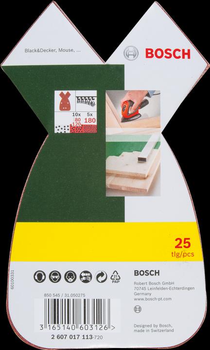 Actual product image Bosch Zubehör Sanding sheet set for multi-sander, 25-piece, 4 holes, 170x98x20 mm, 80 - 180 (80, 120, 180)