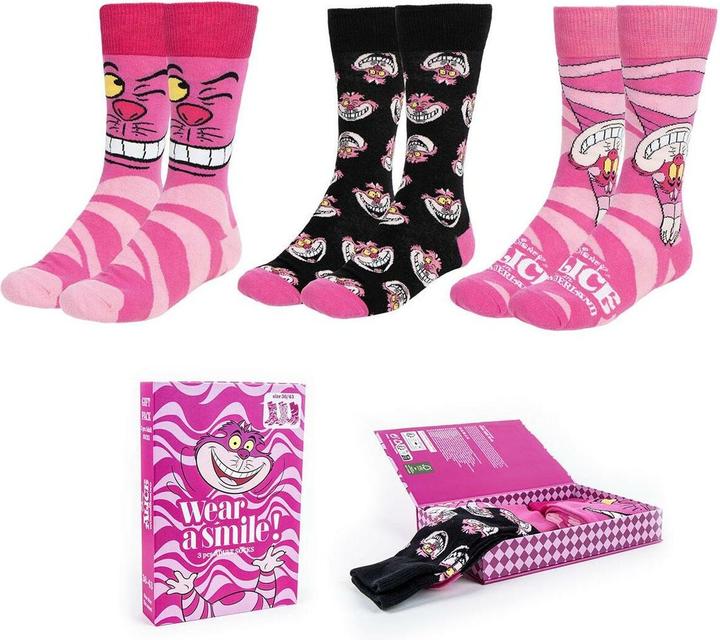 Cerda ALICE -Chat du Cheshire -Pack de 3 Paires de Chaussettes(Taille 36-43) (3er Pack, 36 - 43)