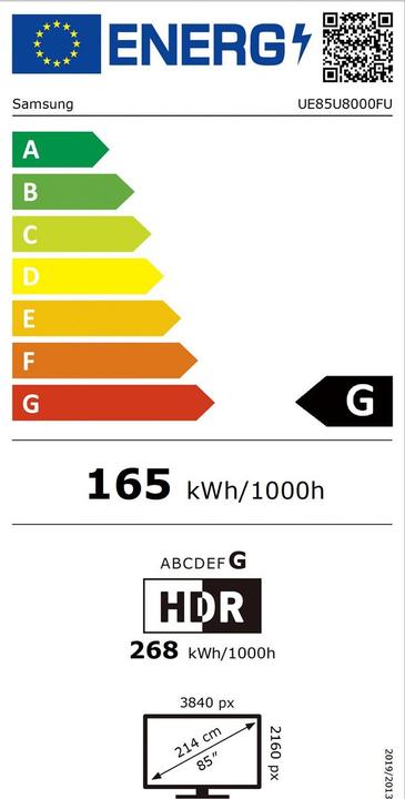 Energy Label Samsung UE85U8000F (85", U8000F, LED, 4K, 2025)