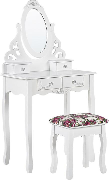 Beliani Schminktisch mit ovalem Spiegel Hocker 4 Schubladen weiss AMOUR (39 x 30 x 47 cm)