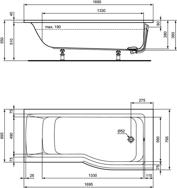 Actual product image Ideal Standard Connect Air shower bath 1700x800mm, right, E113501